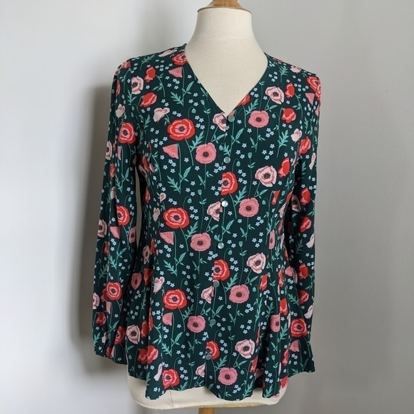 𝅺MATILDA Jane Woven Floral Button Down Peplum Blouse S - Picture 8 of 13